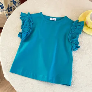 Kids Blank Ruffle T-Shirt Vest - Teal
