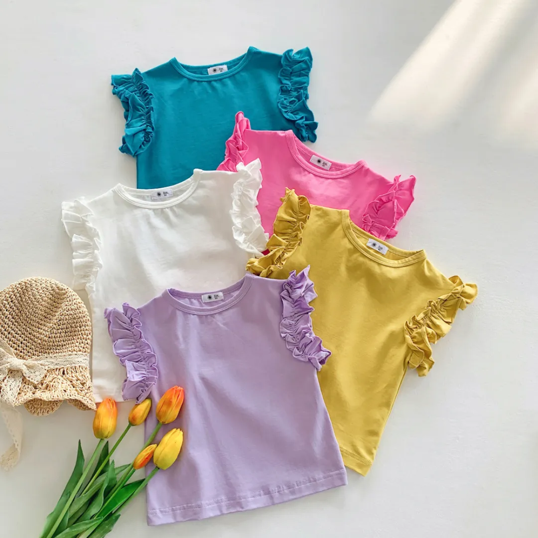 Kids Blank Ruffle T-Shirt Vest - Teal