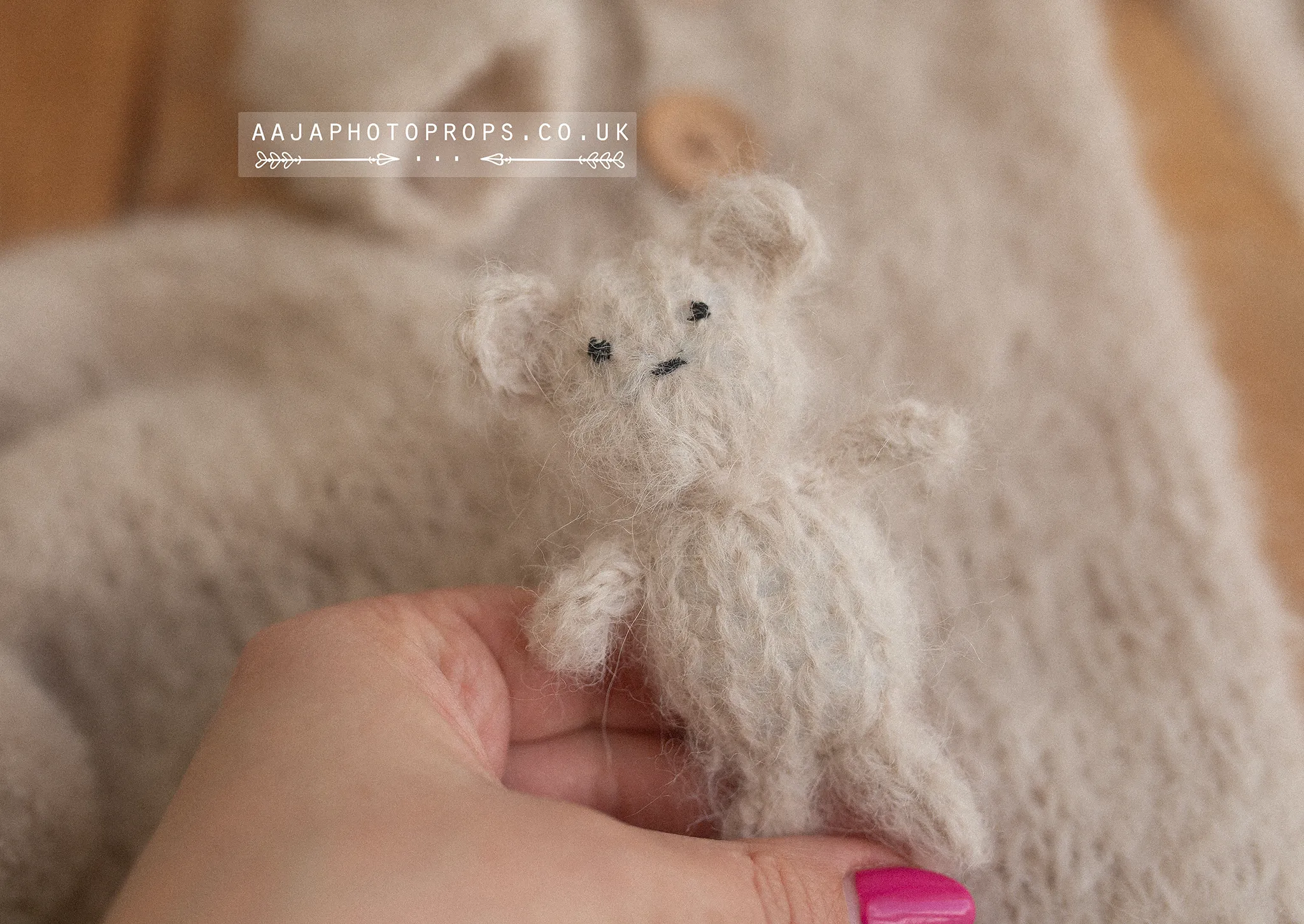 Knitted Baby newborn romper, lovie bear, sleepy hat, knitted, light beige, made to order