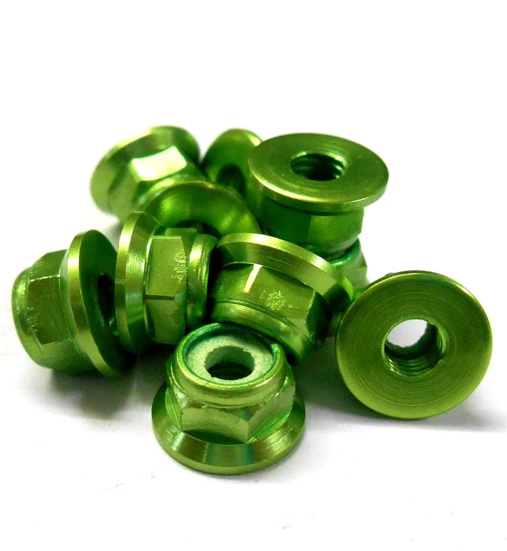 L1473 1/10 Scale RC Car Alloy M4 4mm Thread Nylon Lock Nuts Flanged x 10 Green