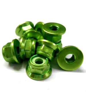 L1473 1/10 Scale RC Car Alloy M4 4mm Thread Nylon Lock Nuts Flanged x 10 Green