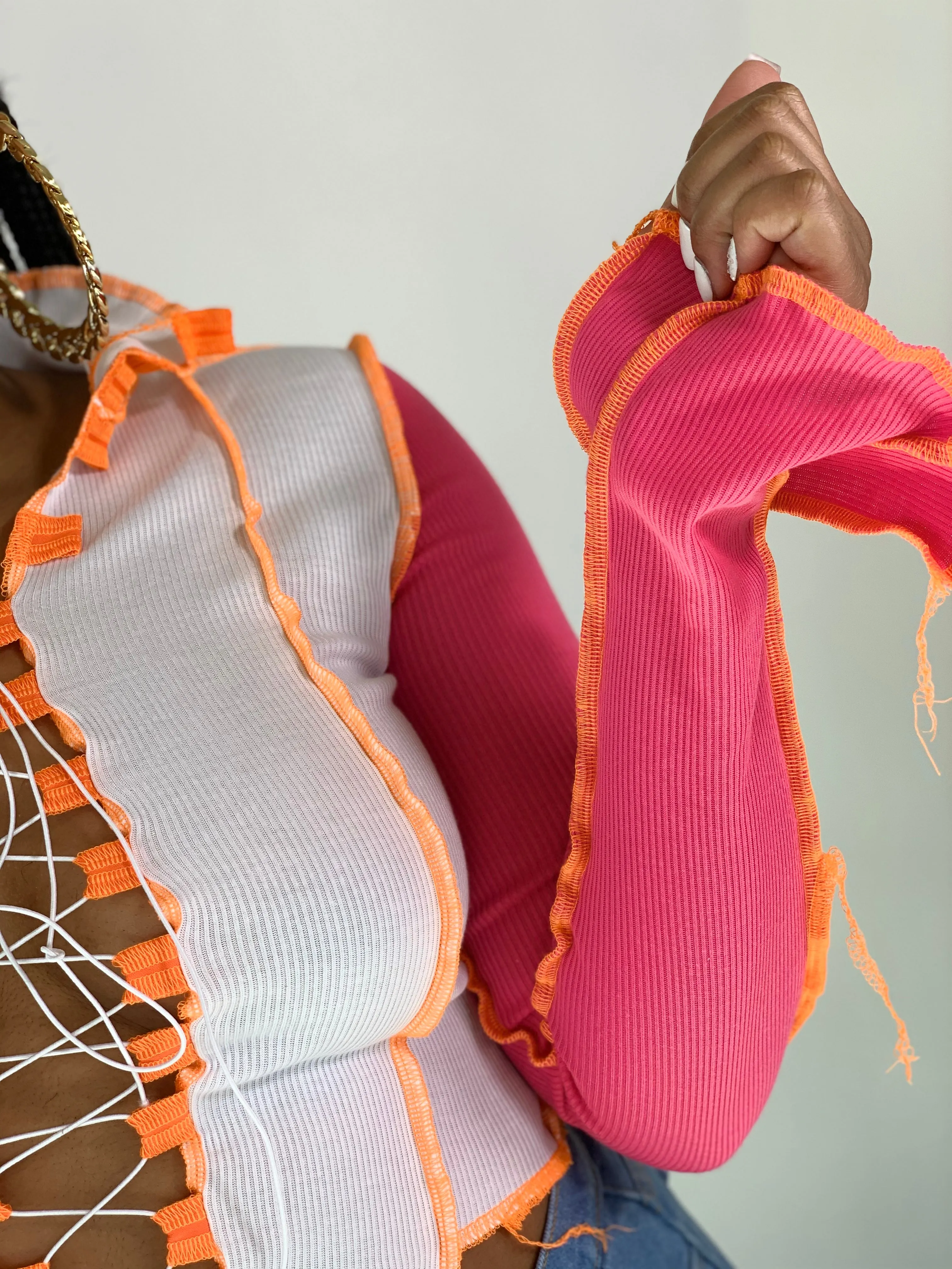Lace Me Up Top - Pink
