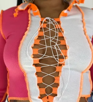 Lace Me Up Top - Pink