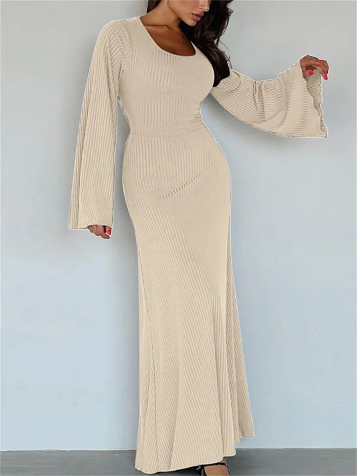 Ladies Elegant U-neck Flare Sleeve Strapped Dresses