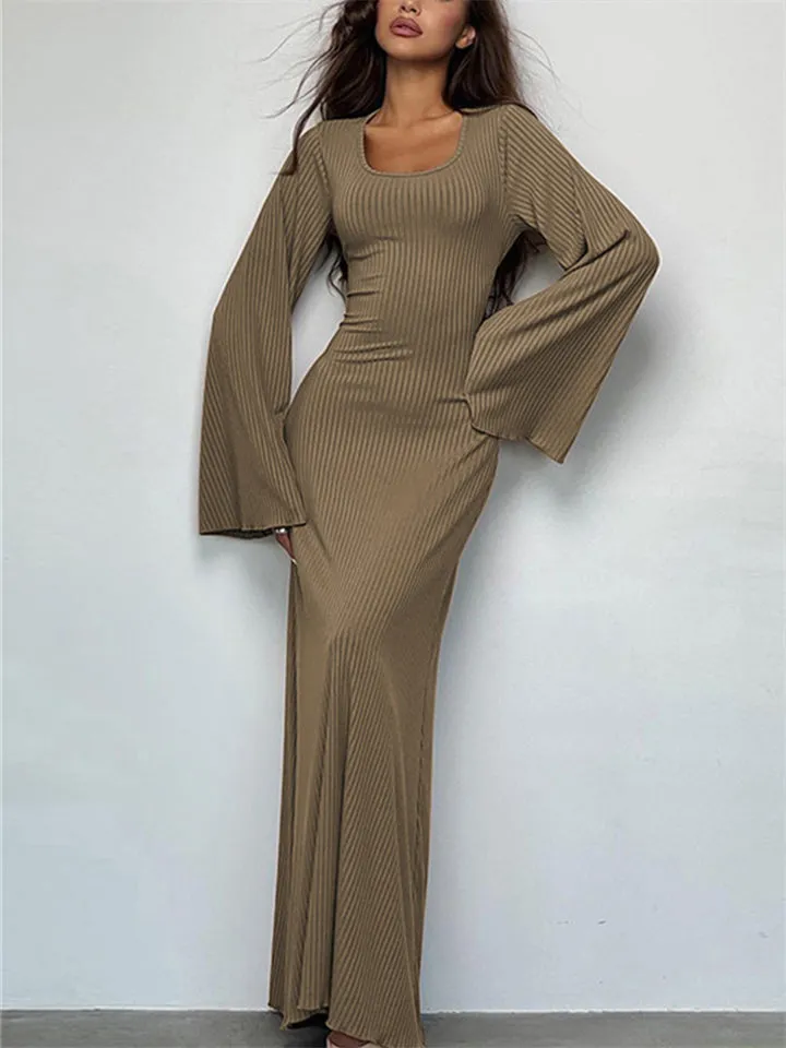 Ladies Elegant U-neck Flare Sleeve Strapped Dresses