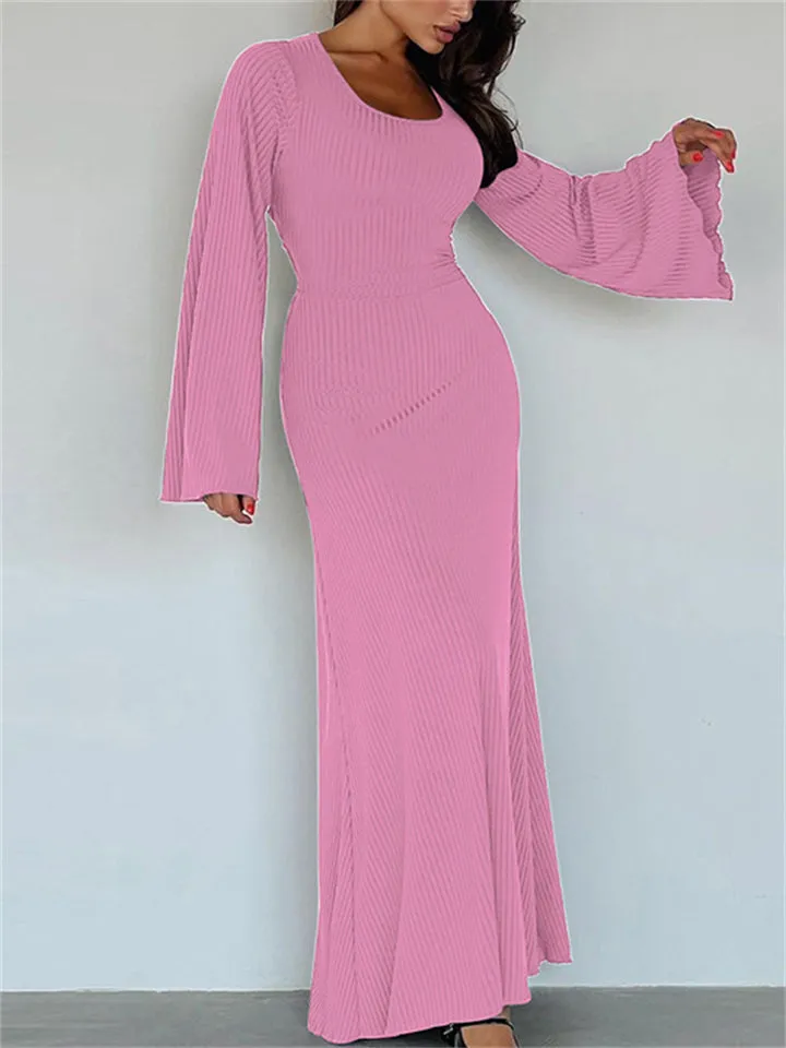 Ladies Elegant U-neck Flare Sleeve Strapped Dresses