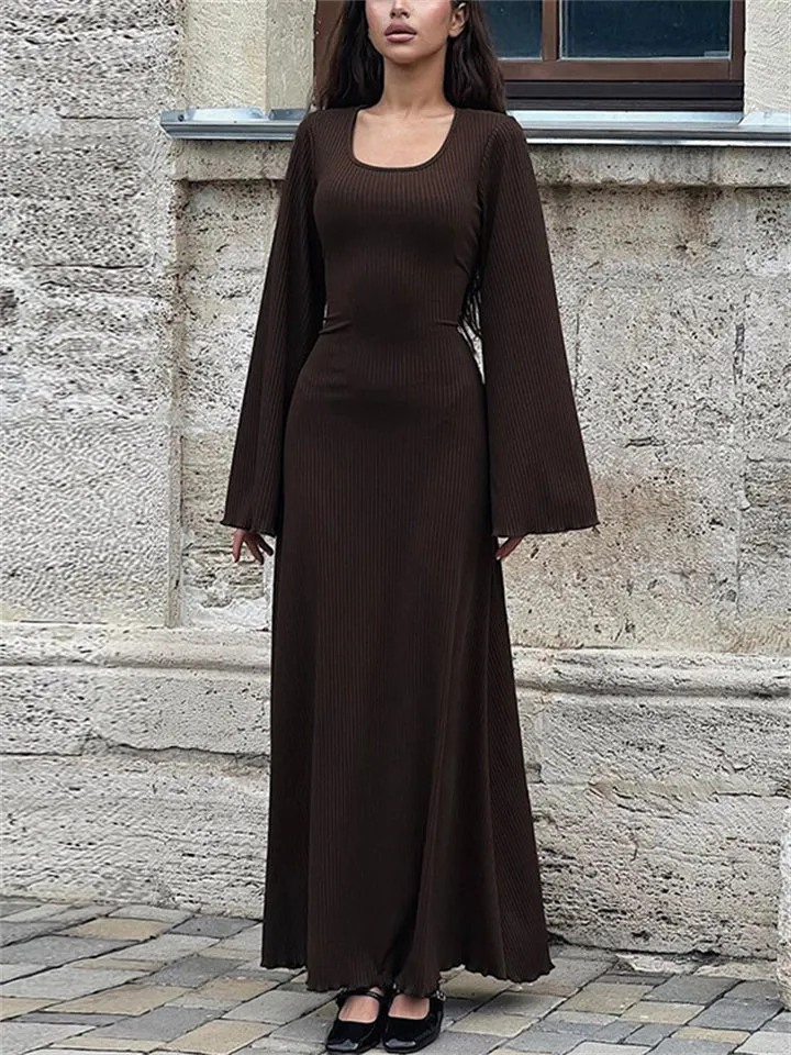 Ladies Elegant U-neck Flare Sleeve Strapped Dresses