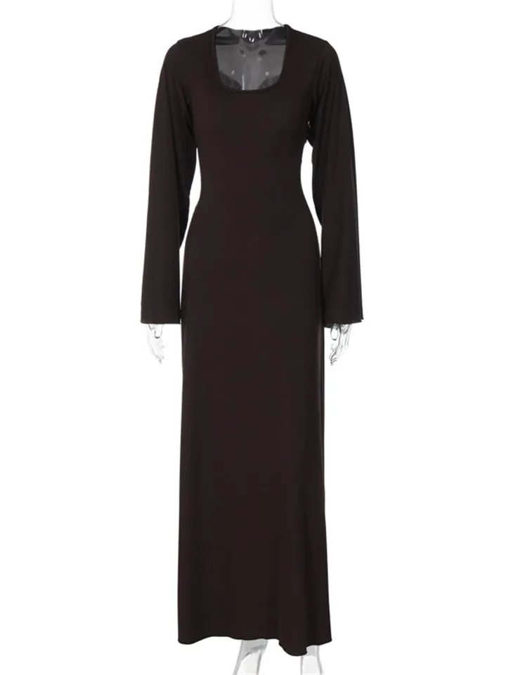 Ladies Elegant U-neck Flare Sleeve Strapped Dresses