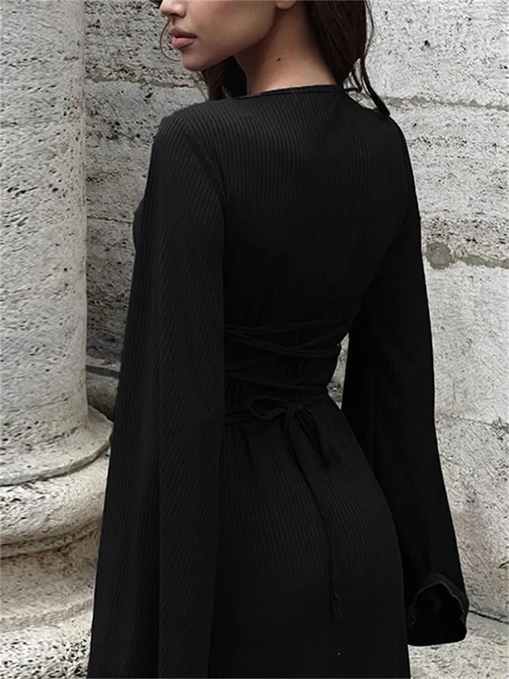 Ladies Elegant U-neck Flare Sleeve Strapped Dresses