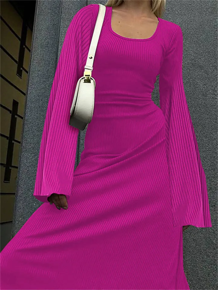 Ladies Elegant U-neck Flare Sleeve Strapped Dresses