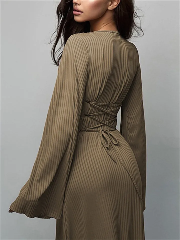 Ladies Elegant U-neck Flare Sleeve Strapped Dresses