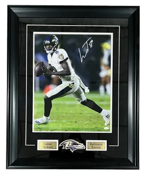 Lamar Jackson Baltimore Ravens Signed 16x20 Matted & Framed Photo JSA