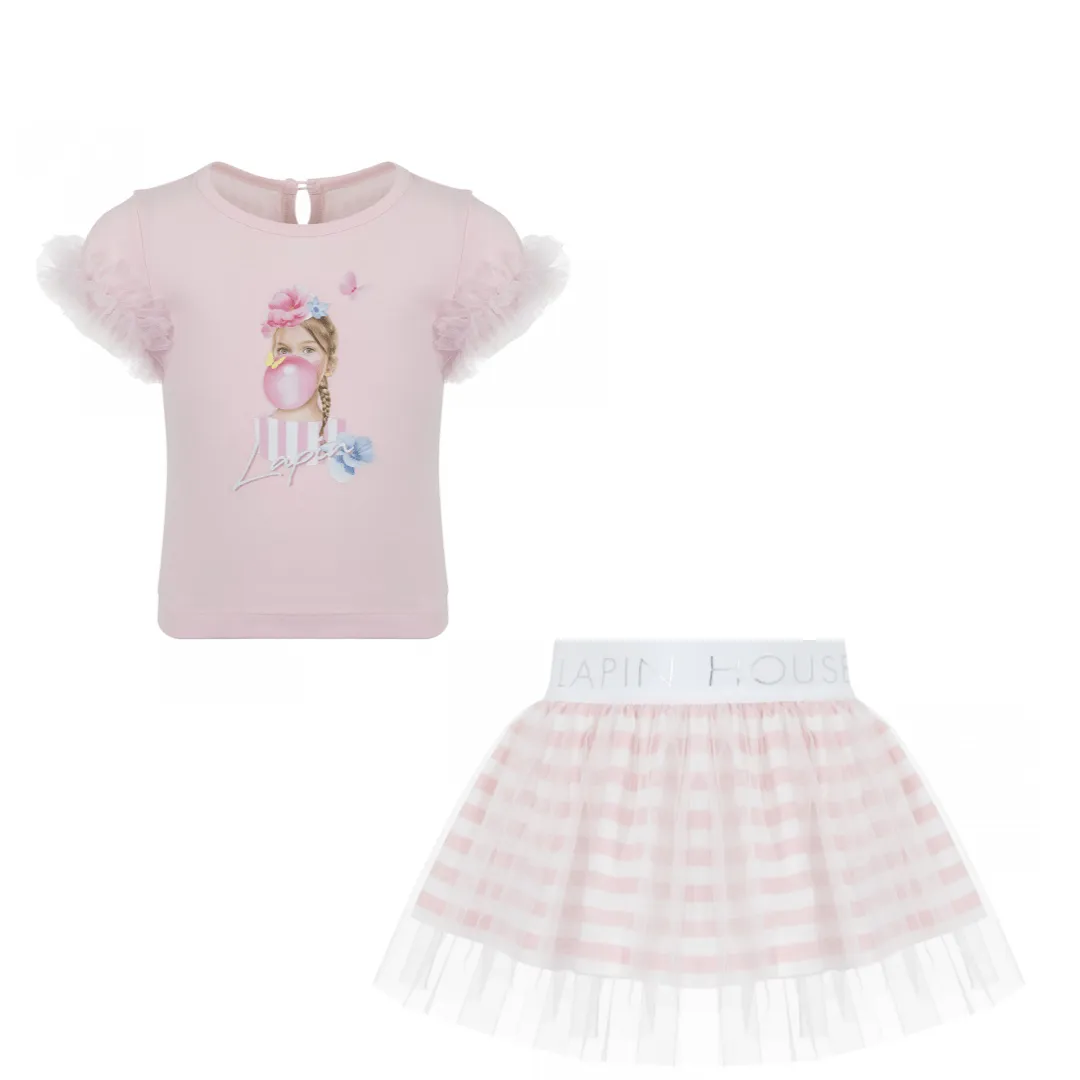 LAPIN HOUSE -Stripe Bubble Gum Girl Skirt Set - Pink