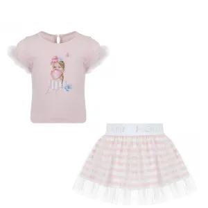 LAPIN HOUSE -Stripe Bubble Gum Girl Skirt Set - Pink
