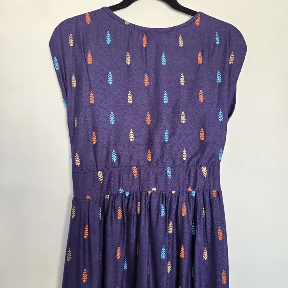 Lapogee Navy Indian Stencil Maxi Dress Women's M Boho Artsy Eclectic Pockets