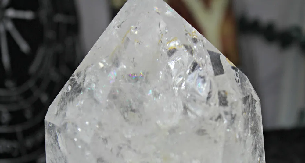 Large Clear Quartz Polished Point with Rainbows