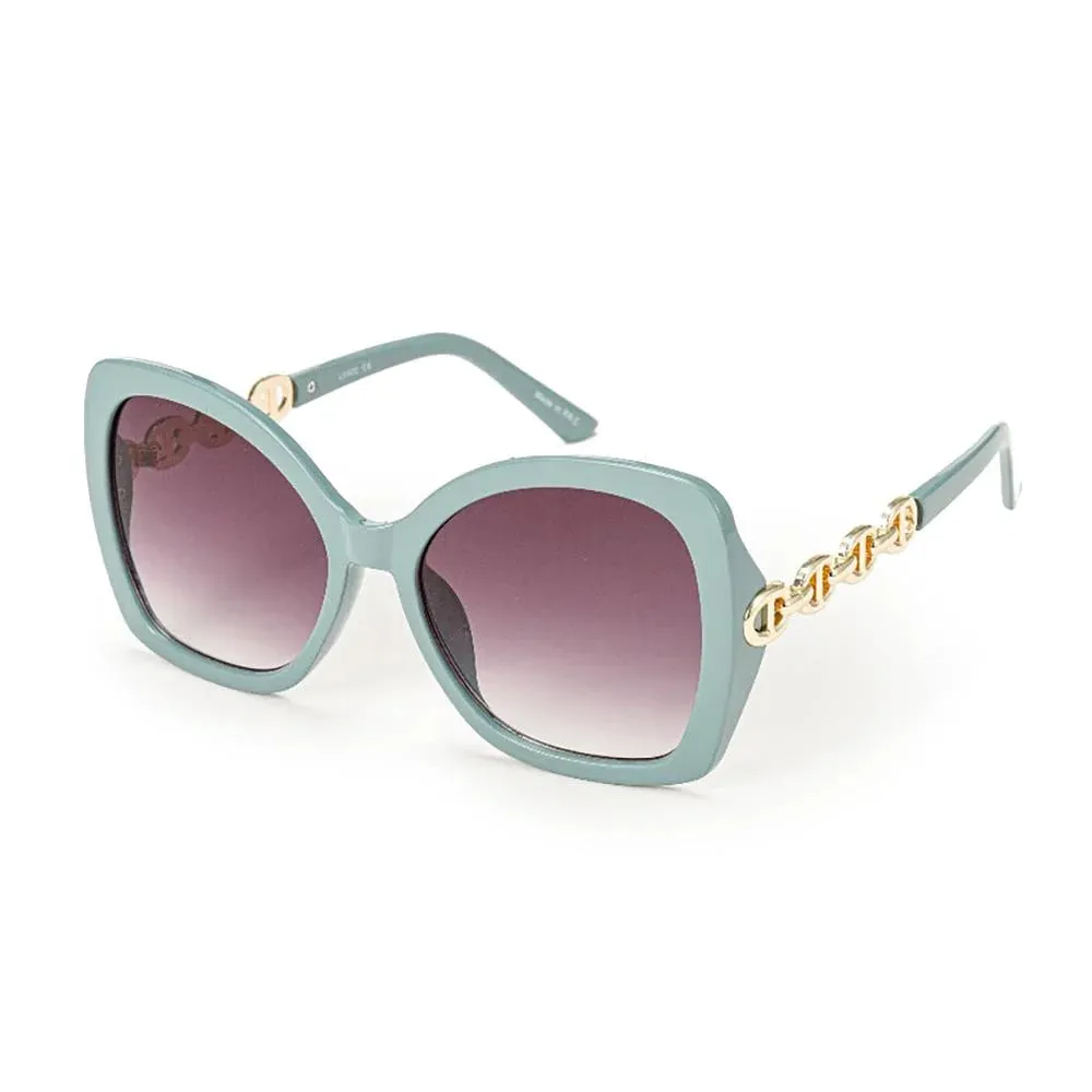 Large Rounded Cat Eye Sunglasses With Mariner Chain Link Detail- 4 Colors