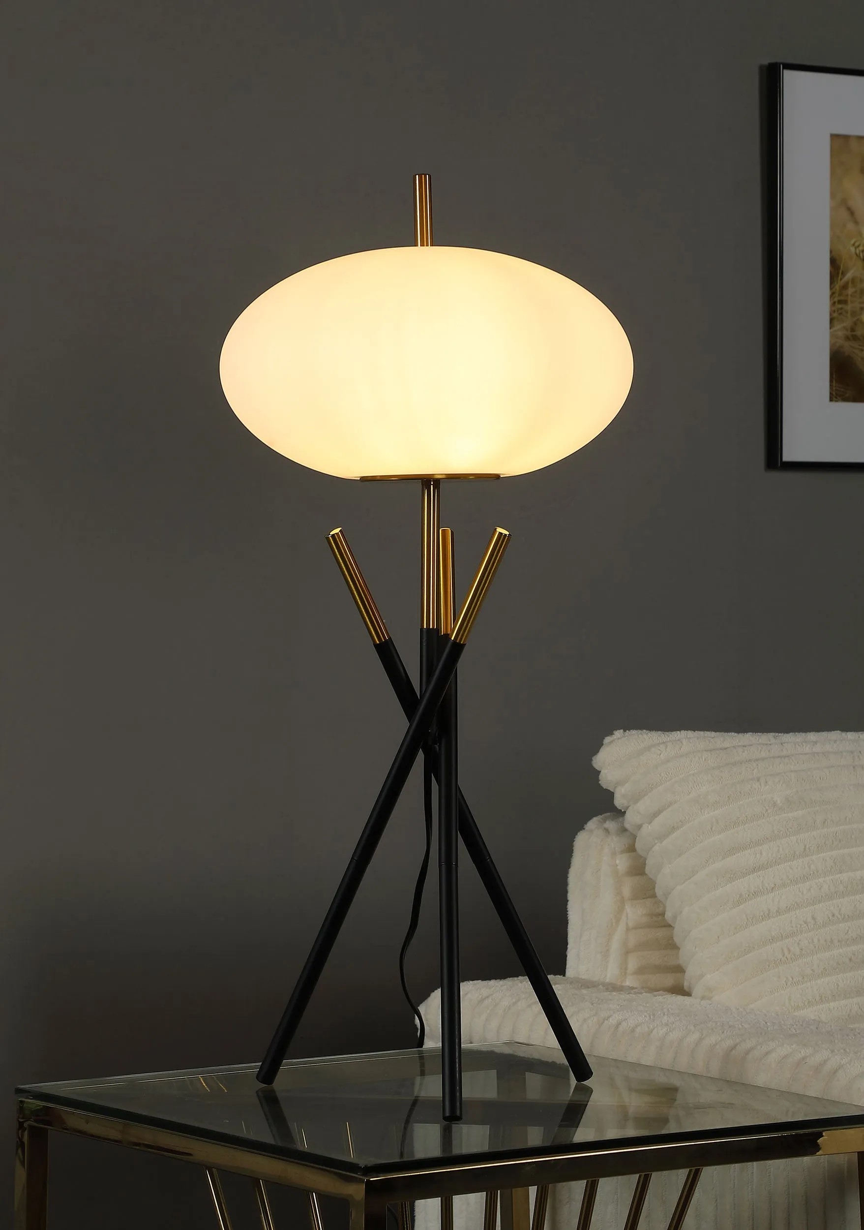 Layton White Orb Shade Tripod Table Lamp Black