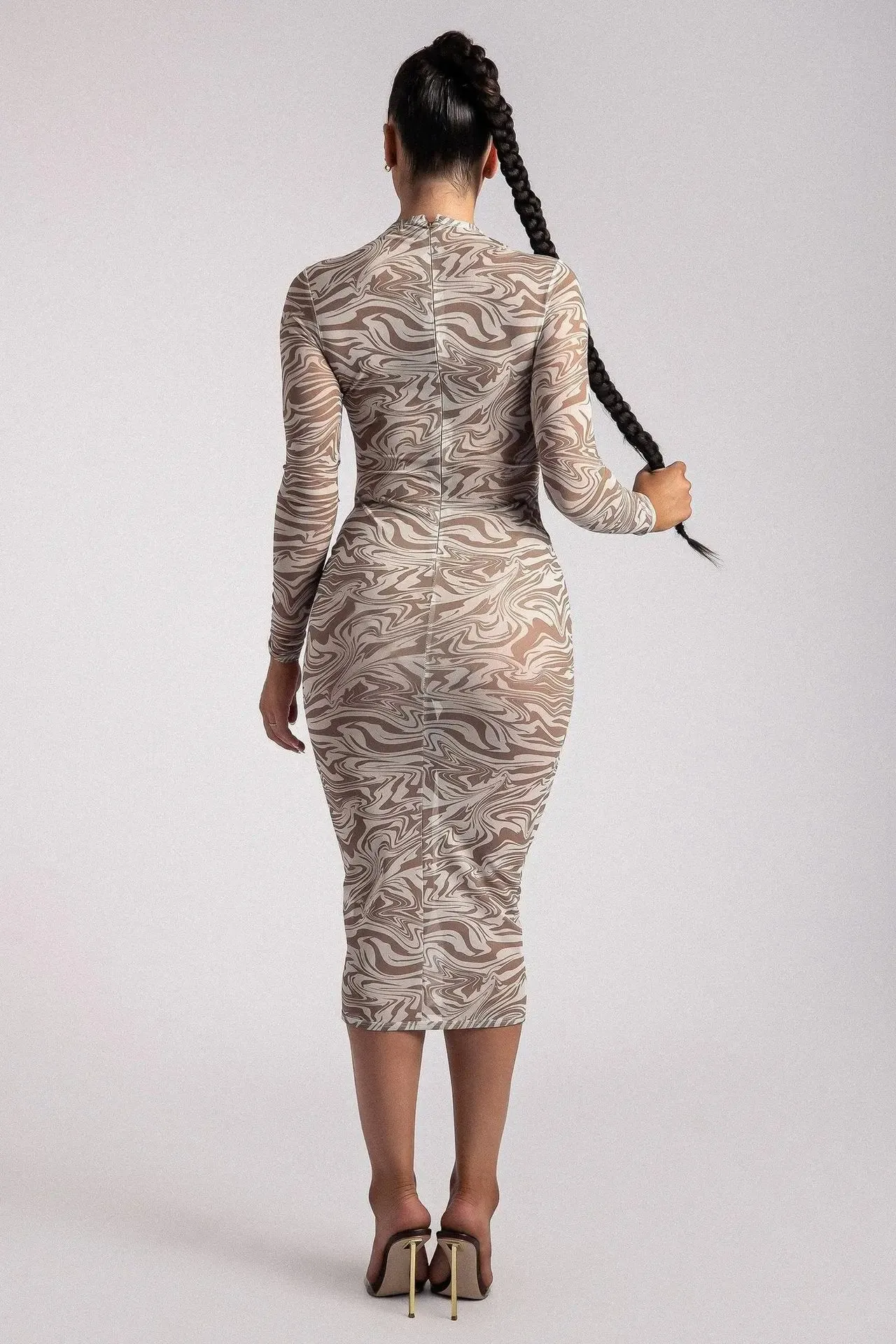 Leopard Print Transparent Midi Skirt - Long Sleeve Fashionable Outfit