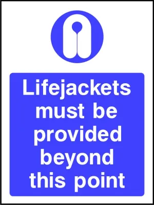 Lifejackets must be provided beyond this point safety sign