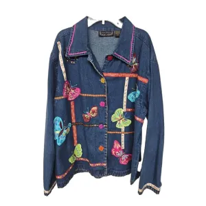 Lifestyle Woman Vintage Denim Jacket Large Applique Butterflies Ribbon