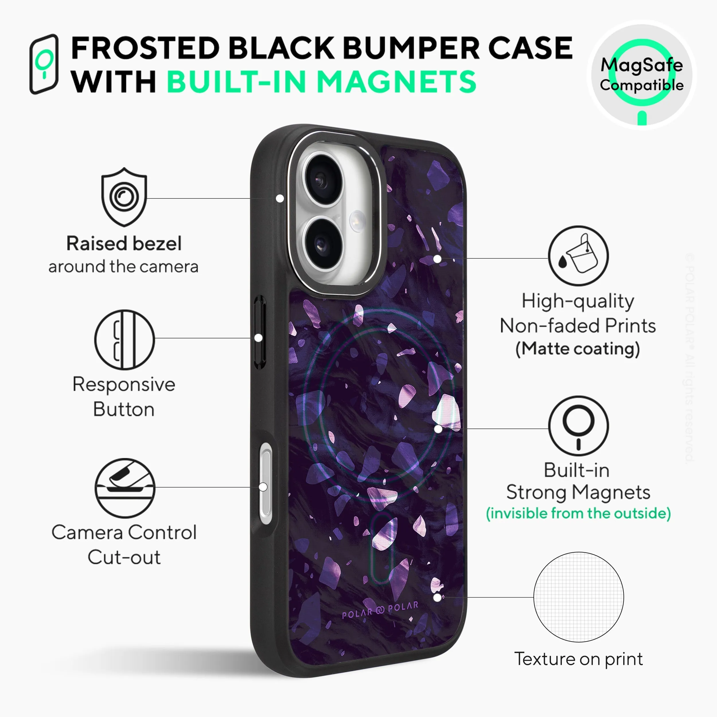 Lilac Terrazzo Gem - iPhone 16 Frosted Black Bumper MagSafe Case