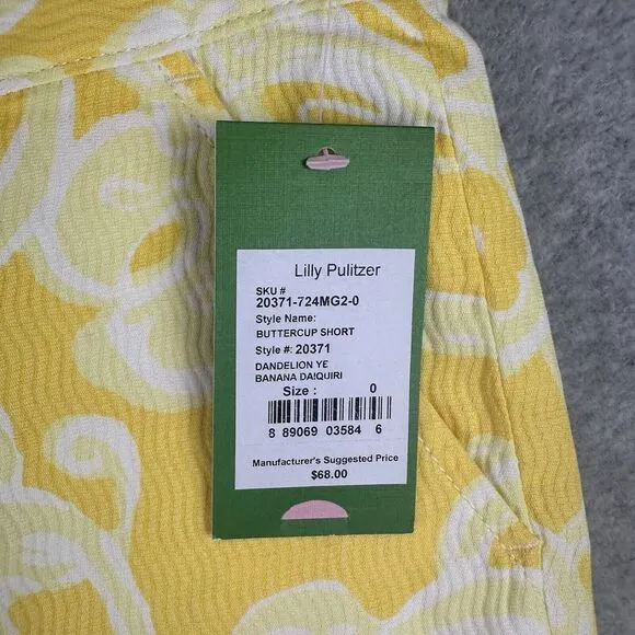 Lilly Pulitzer Callahan Shorts Size 0 Dandelion Yellow Banana Daiquiri  NEW‎ $68