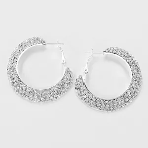 Little Girls Crystal Hoop Earrings on Silver  | 1.75" | 155611