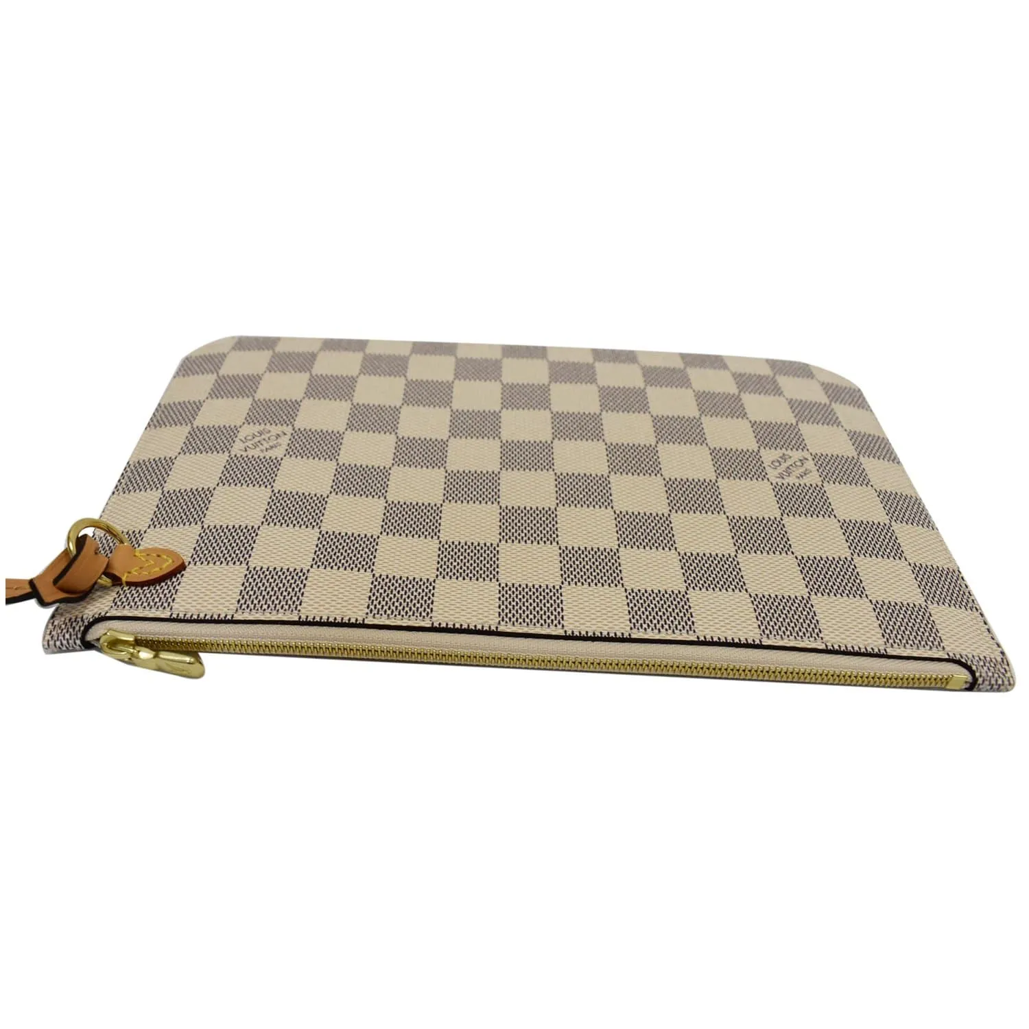 LOUIS VUITTON Neverfull Braided MM Damier Azur Pochette Wristlet White