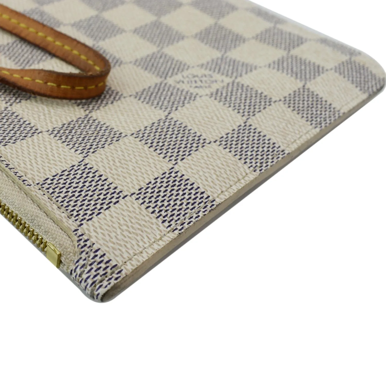 LOUIS VUITTON Neverfull  Damier Azur Pochette Wristlet Pouch White