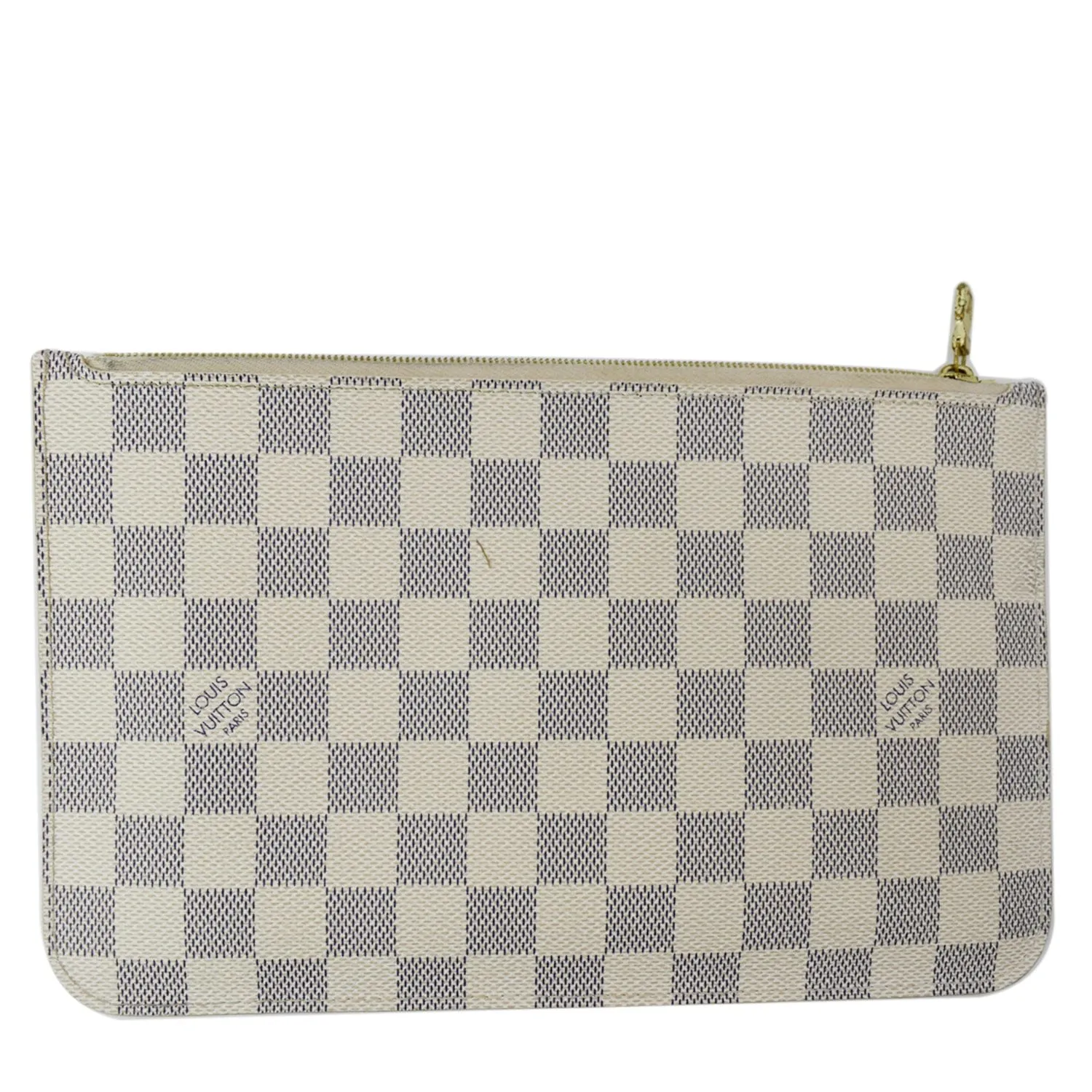 LOUIS VUITTON Neverfull  Damier Azur Pochette Wristlet Pouch White