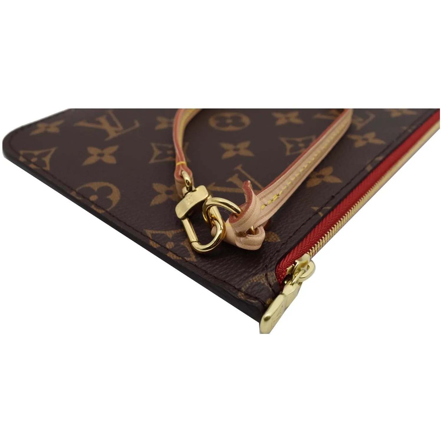 LOUIS VUITTON Neverfull MM Monogram Canvas Pochette Wristlet Pouch Brown