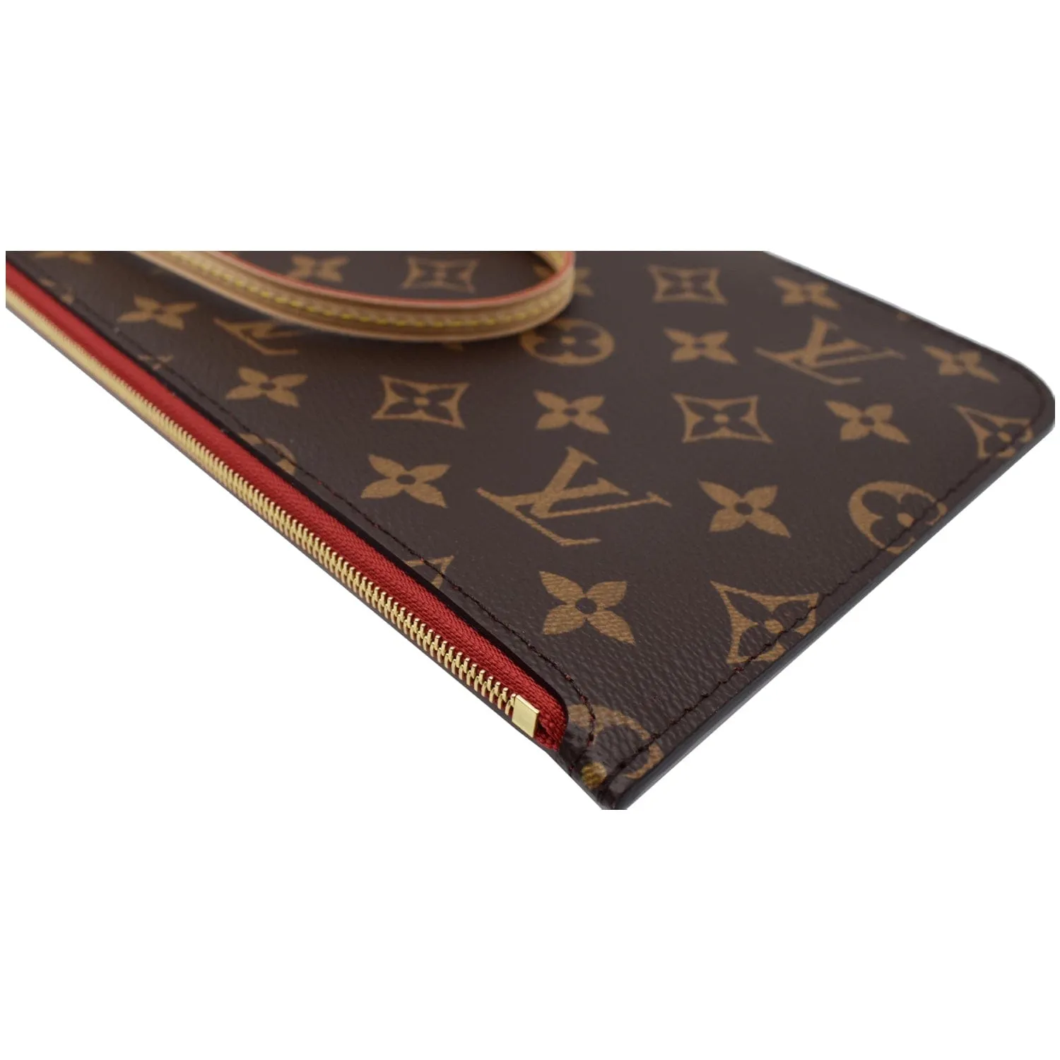 LOUIS VUITTON Neverfull MM Monogram Canvas Pochette Wristlet Pouch Brown