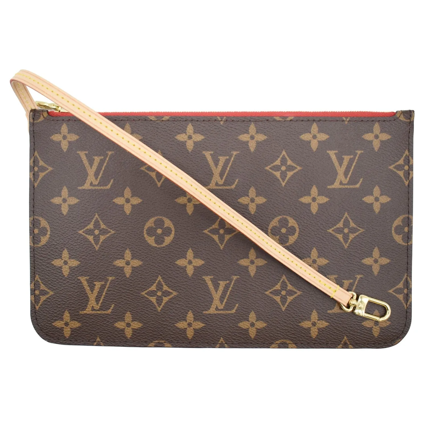 LOUIS VUITTON Neverfull MM Monogram Canvas Pochette Wristlet Pouch Brown