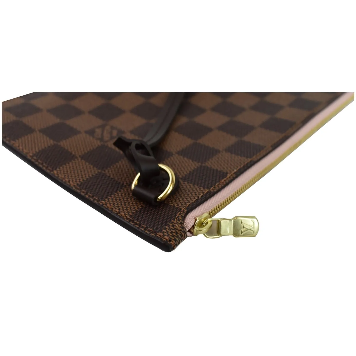 LOUIS VUITTON Pochette Wristlet Pouch Damier Ebene Neverfull GM Rose Ballerine
