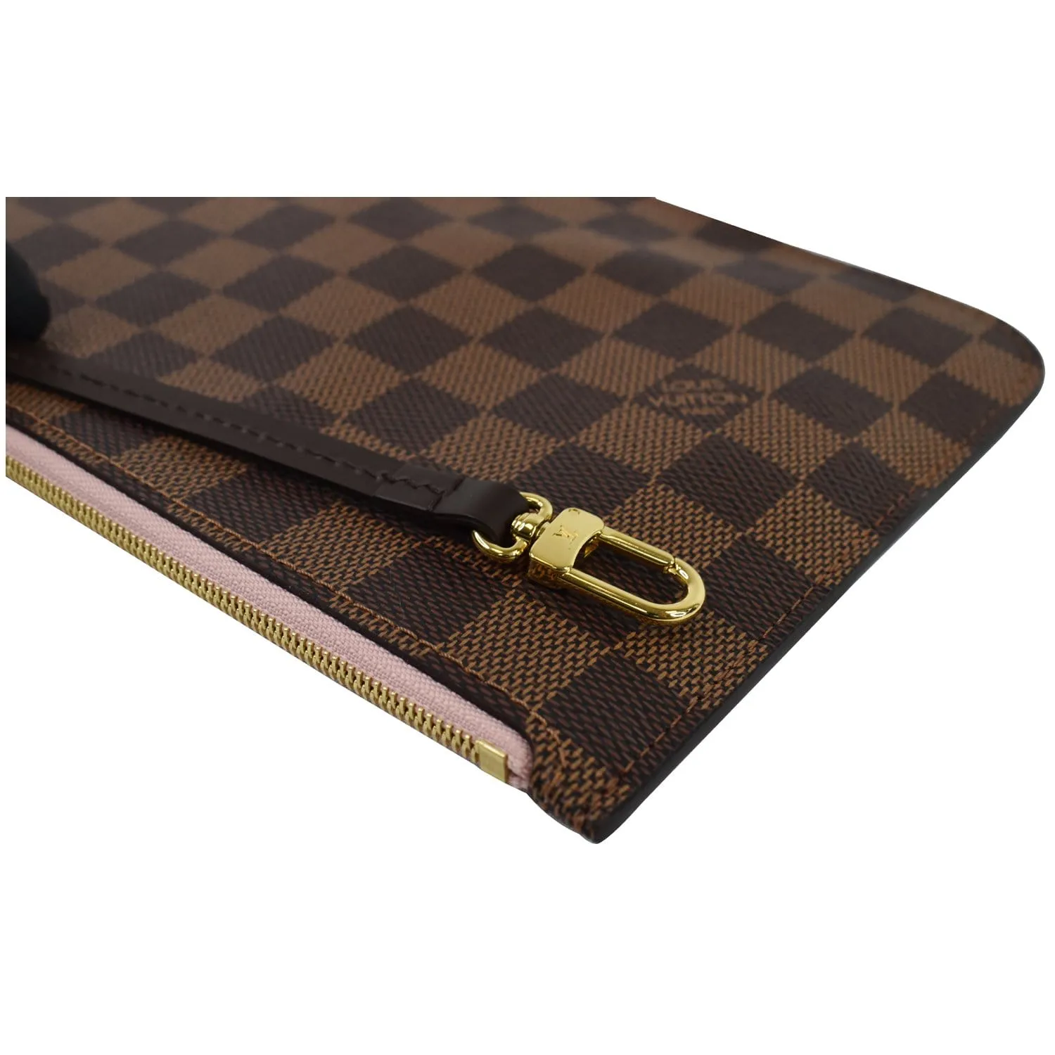 LOUIS VUITTON Pochette Wristlet Pouch Damier Ebene Neverfull GM Rose Ballerine