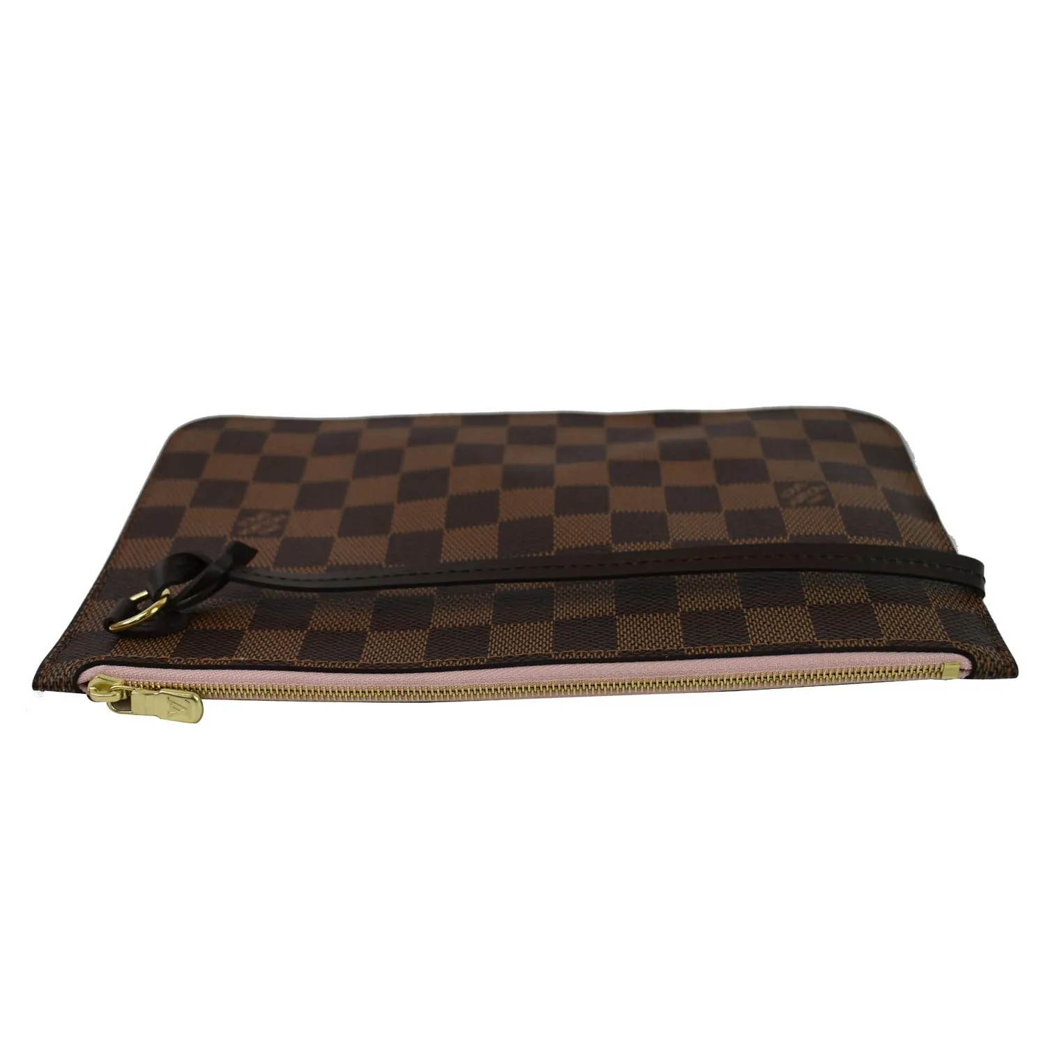 LOUIS VUITTON Pochette Wristlet Pouch Damier Ebene Neverfull GM Rose Ballerine