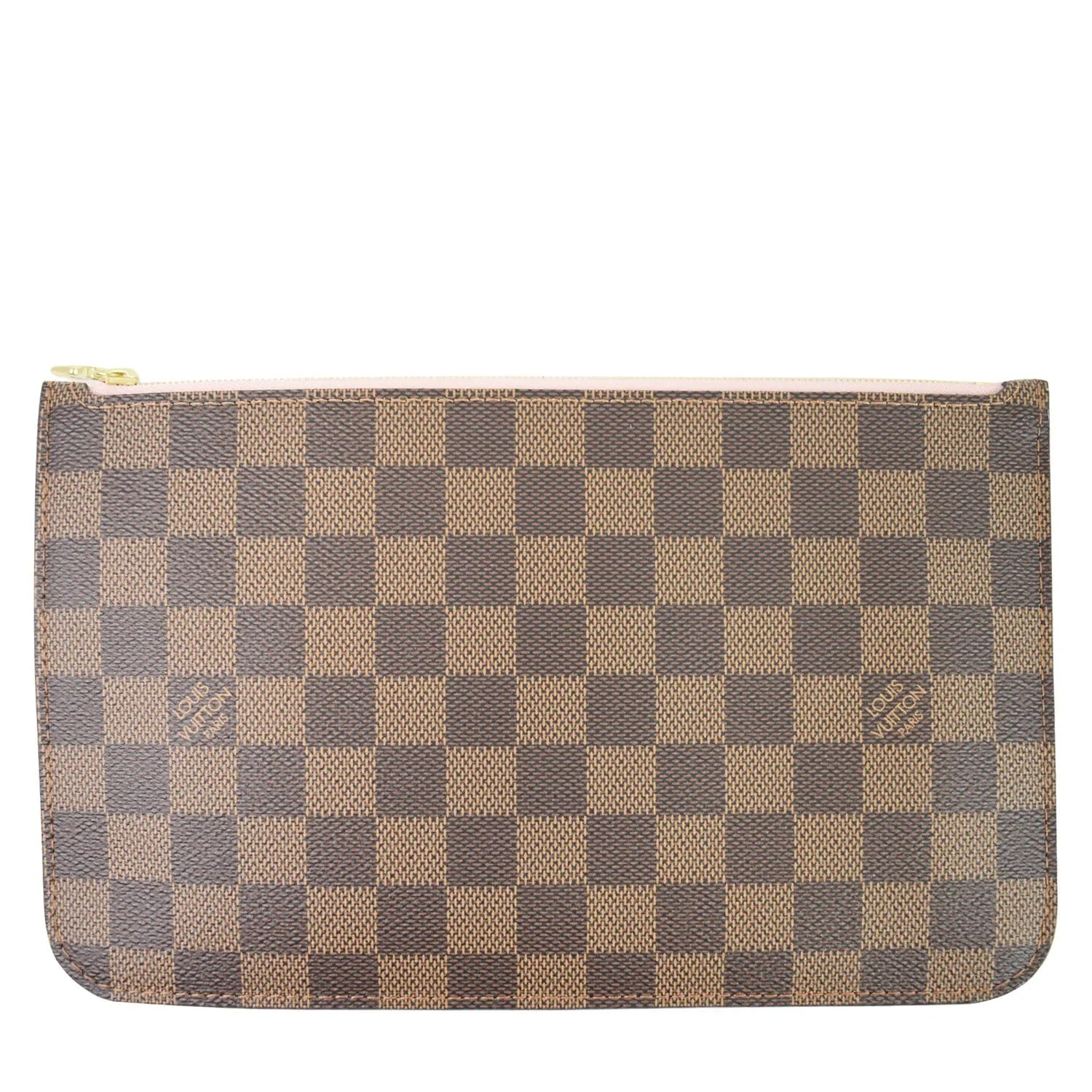 LOUIS VUITTON Pochette Wristlet Pouch Damier Ebene Neverfull GM Rose Ballerine