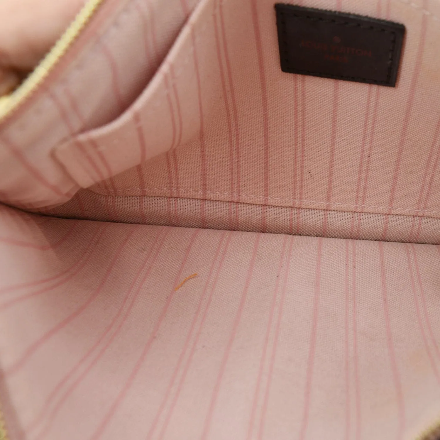 LOUIS VUITTON Pochette Wristlet Pouch Damier Ebene Neverfull MM Rose Ballerine