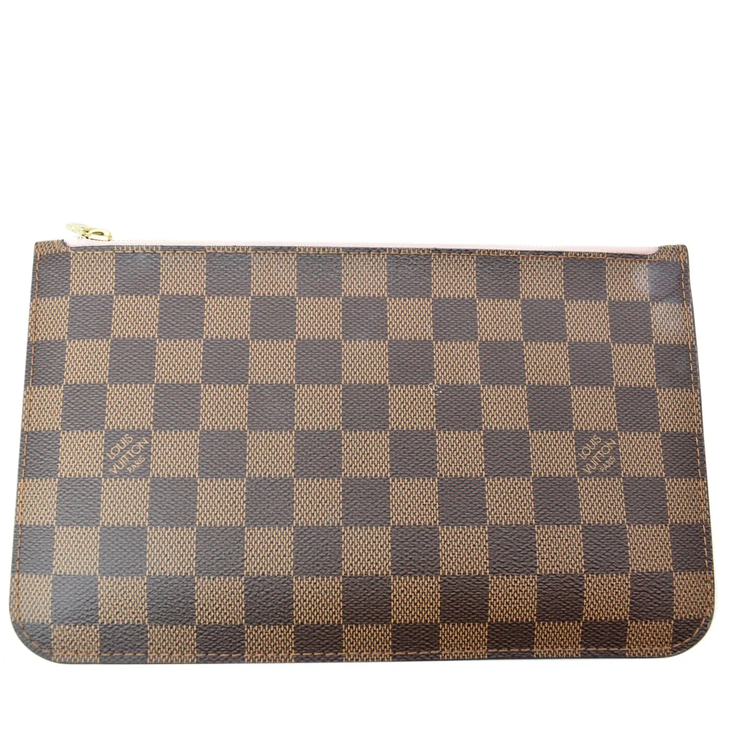 LOUIS VUITTON Pochette Wristlet Pouch Damier Ebene Neverfull MM Rose Ballerine