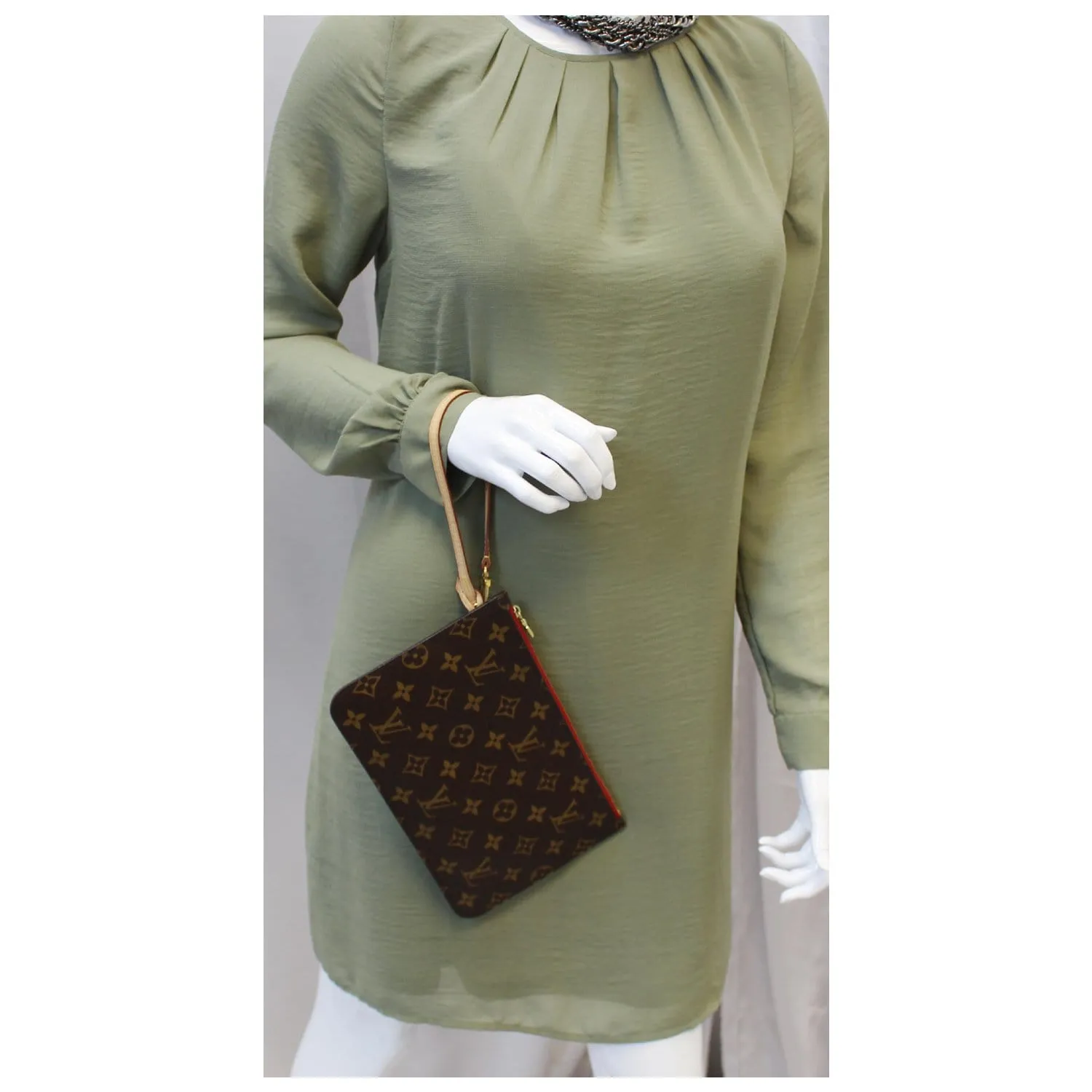 LOUIS VUITTON Pochette Wristlet Pouch Neverfull MM Monogram Canvas