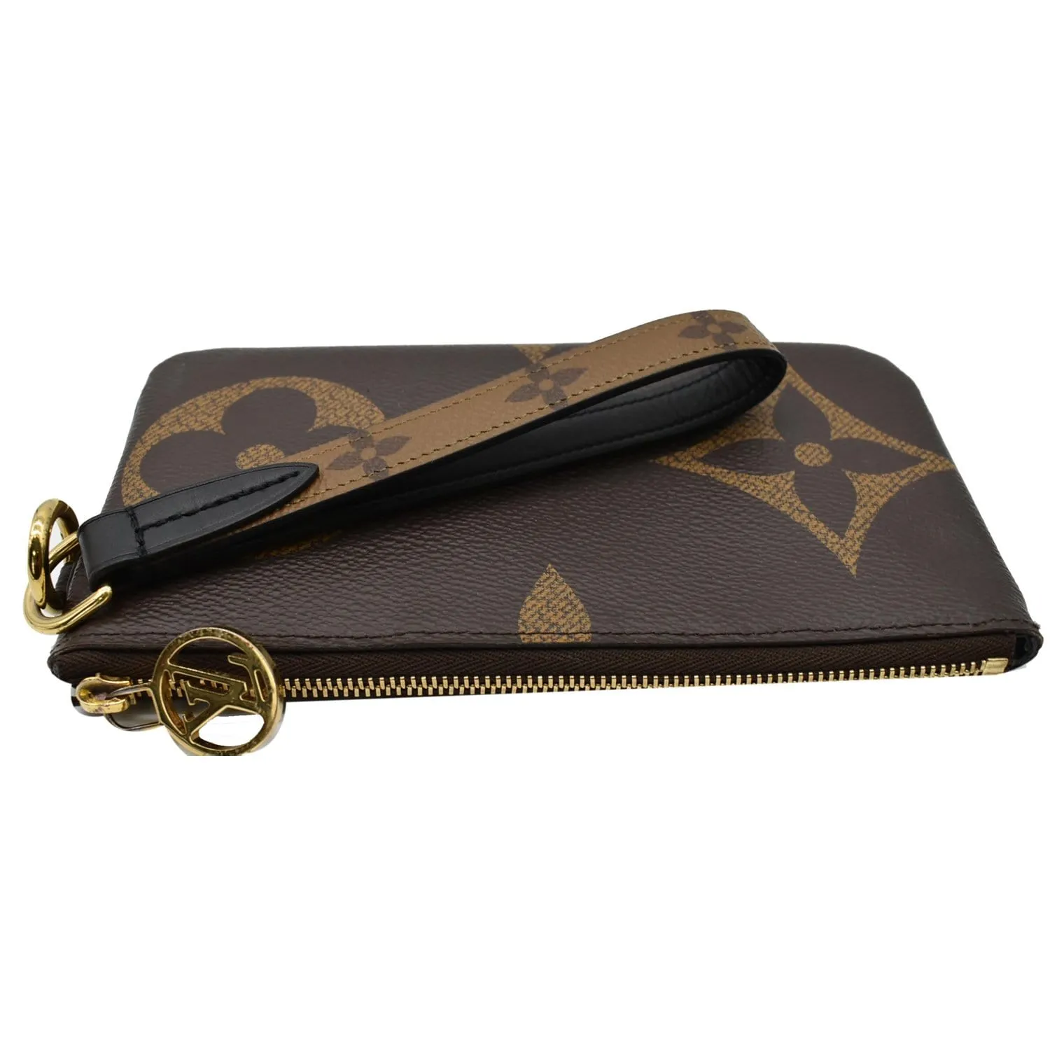 LOUIS VUITTON Trio Rectangle Giant Monogram Reverse Wristlet Pouch Brown