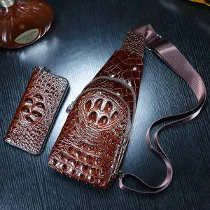 Luxury Crocodile Pattern Genuine Cow Leather Men's Chest Bag Messenger Leather Travel Chest Backpack For Work Man Designers 2024
