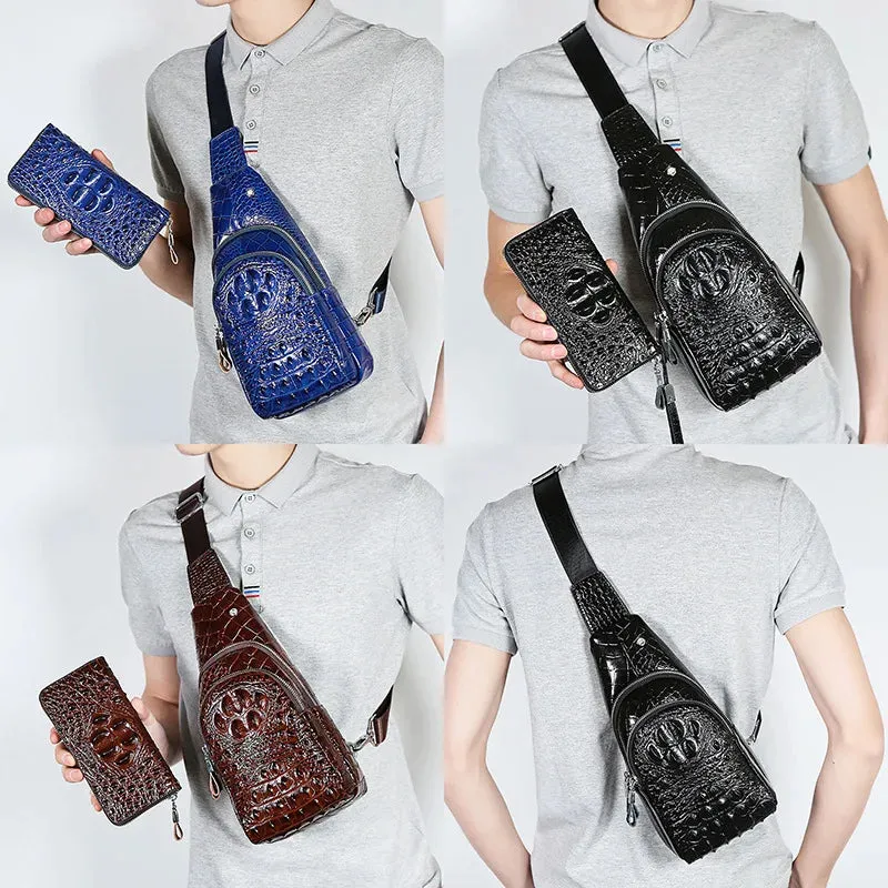 Luxury Crocodile Pattern Genuine Cow Leather Men's Chest Bag Messenger Leather Travel Chest Backpack For Work Man Designers 2024