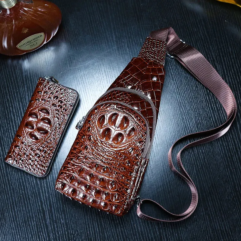 Luxury Crocodile Pattern Genuine Cow Leather Men's Chest Bag Messenger Leather Travel Chest Backpack For Work Man Designers 2024