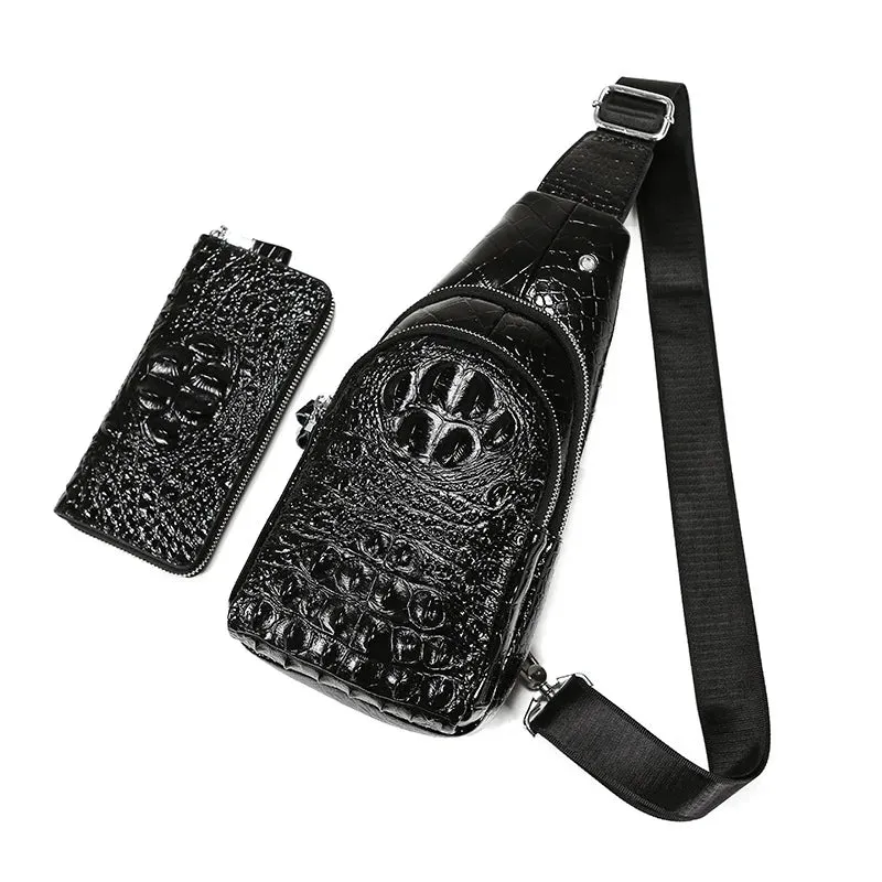 Luxury Crocodile Pattern Genuine Cow Leather Men's Chest Bag Messenger Leather Travel Chest Backpack For Work Man Designers 2024