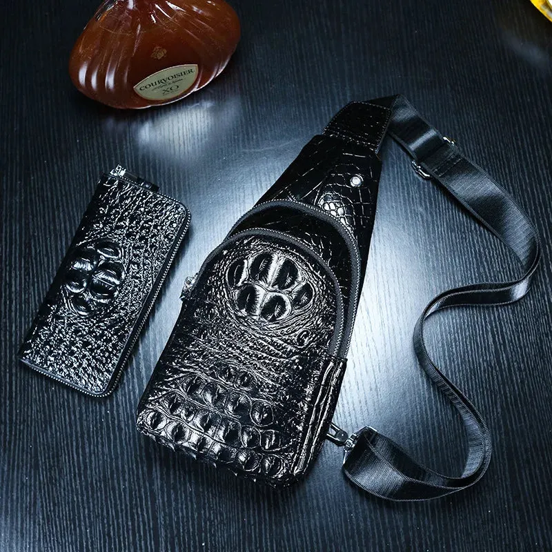 Luxury Crocodile Pattern Genuine Cow Leather Men's Chest Bag Messenger Leather Travel Chest Backpack For Work Man Designers 2024