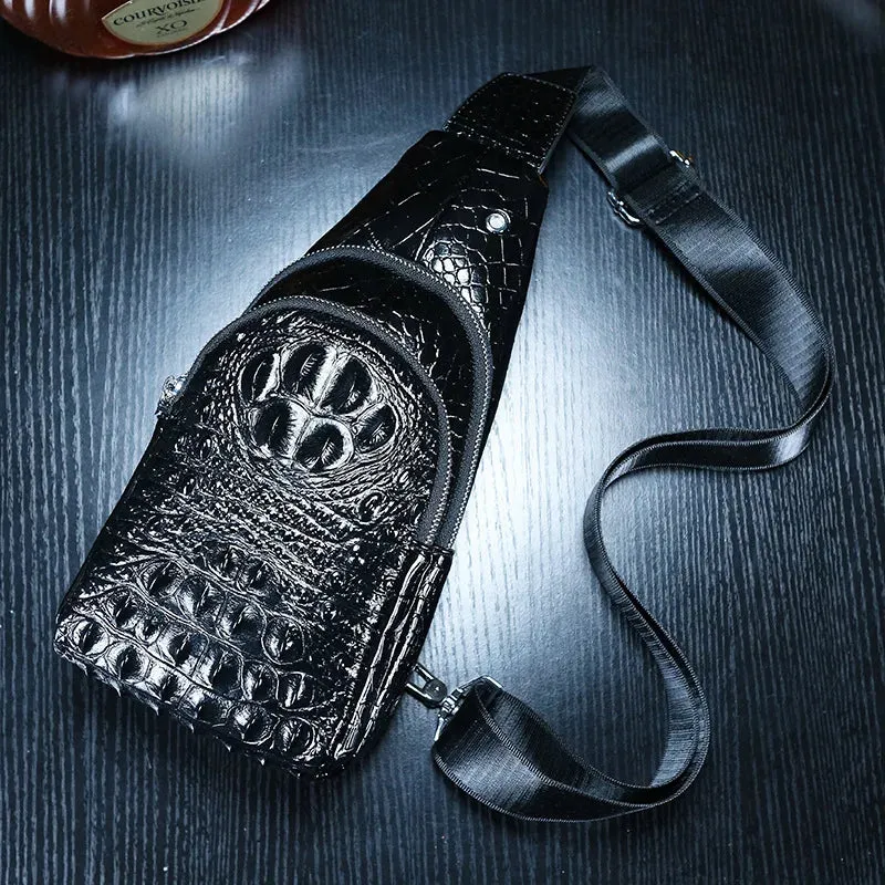 Luxury Crocodile Pattern Genuine Cow Leather Men's Chest Bag Messenger Leather Travel Chest Backpack For Work Man Designers 2024