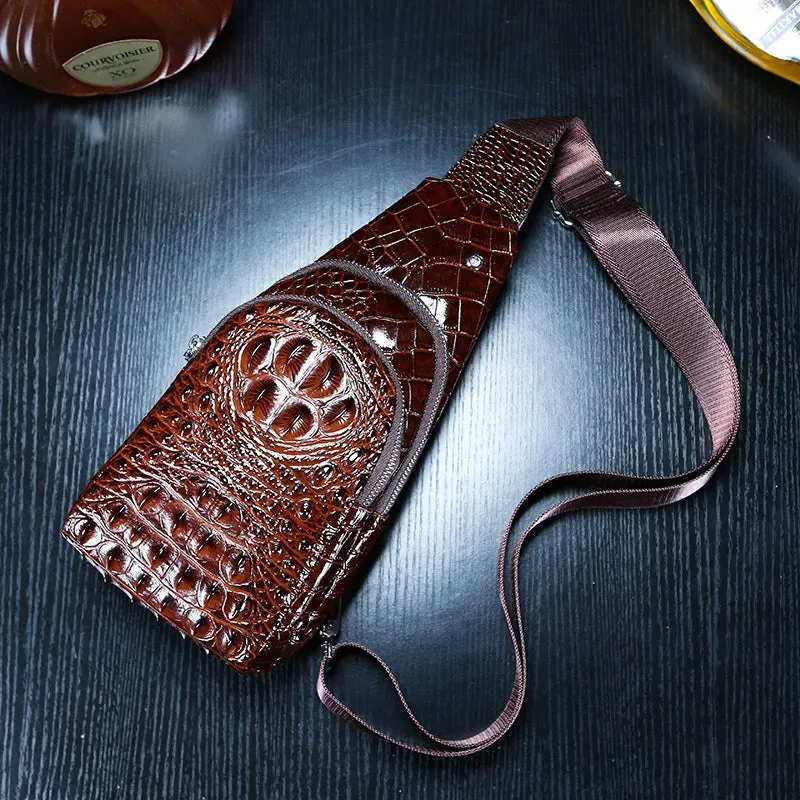 Luxury Crocodile Pattern Genuine Cow Leather Men's Chest Bag Messenger Leather Travel Chest Backpack For Work Man Designers 2024