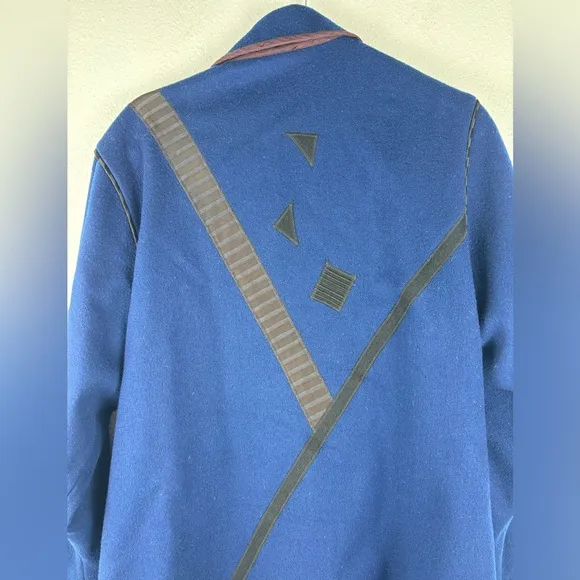 Lynn‎ Murray Vintage 100% Wool Women's Large Blue Black Coat Geometric Artsy